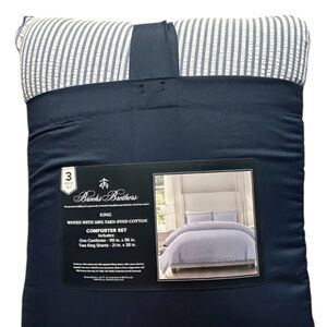 Brooks Brother Blue and White Striped King Cotton Comforter Set 110”x96”